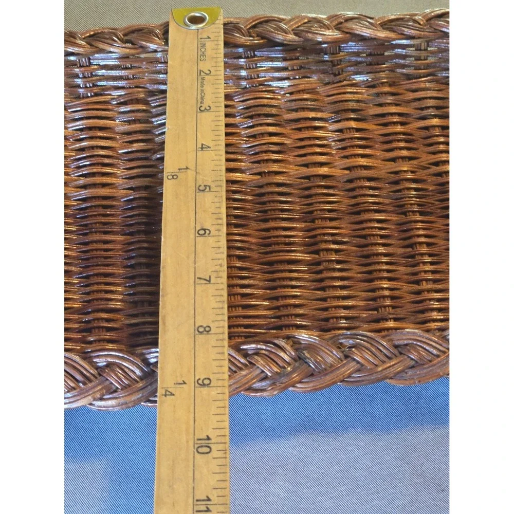 VTG Wicker Serving Tray Rectangular Woven Basket Braided Rim Coffee Table 13x9
